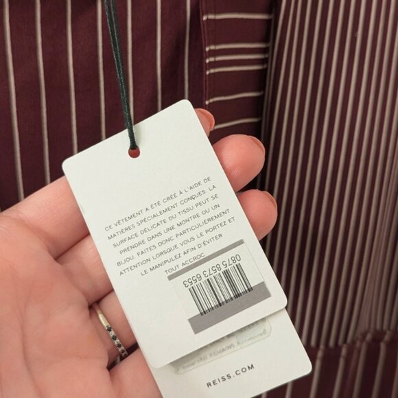 REISS Albi Shirt Dress Burgundy Striped Long Sleeve Midi Workwear Capsule Style - Picture 6 of 9